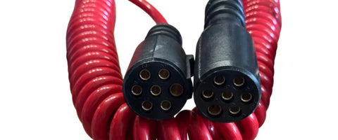 3.5m 24V 7-Pin Red Type Coiled Trailer Cable - ISO 1185 Plug cable