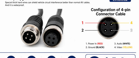 4-Pin Aviation Camera Extension Cable - Van/Truck/Lorry (1m 5m 10m 20m) cable