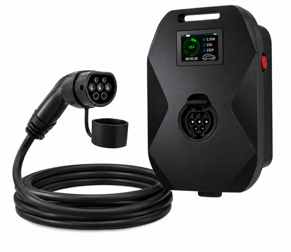 EV-LEK 32A 7.4kW smart EV wall charger with Type 2 connector and 5 metre tethered charging cable