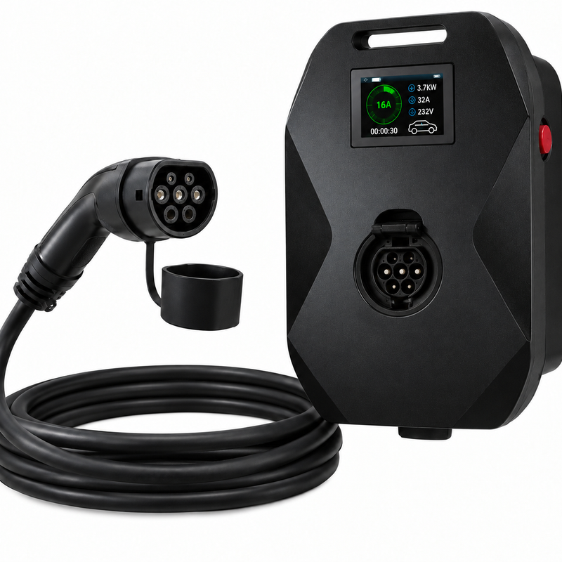 EV-LEK 32A 7.4kW smart EV wall charger with Type 2 connector and 5 metre tethered charging cable