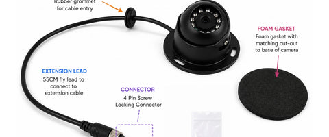 Black Dome Rear-View Reversing Camera - AHD 4-Pin Aviation Waterproof cable